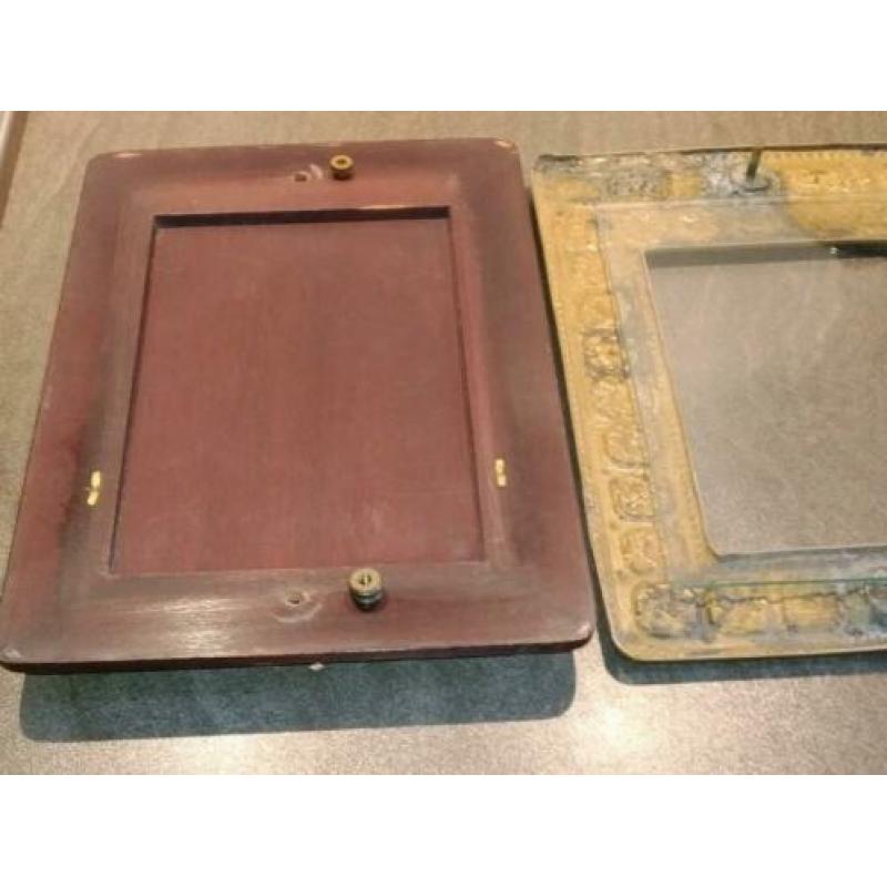 Antiek messing met hout fotolijstje