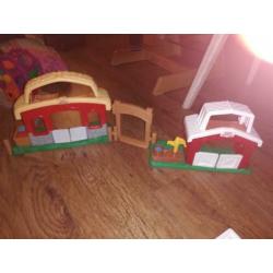 Little people huis, boerderij, 1 grote bus en 2 kleine
