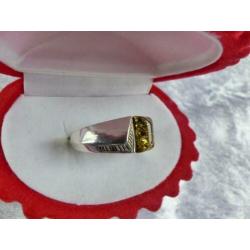 Mooie Fijne Handgemaakt Zilveren Art Deco Ring met Barnsteen