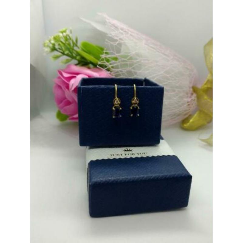14k GOUD Oorbellen met blauw saffier and zirconia.