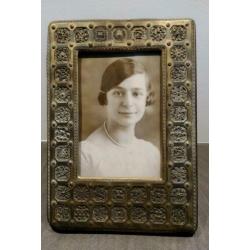 Antiek messing met hout fotolijstje