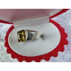 Mooie Fijne Handgemaakt Zilveren Art Deco Ring met Barnsteen