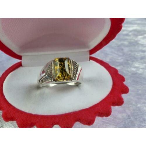 Mooie Fijne Handgemaakt Zilveren Art Deco Ring met Barnsteen