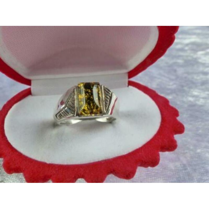 Mooie Fijne Handgemaakt Zilveren Art Deco Ring met Barnsteen