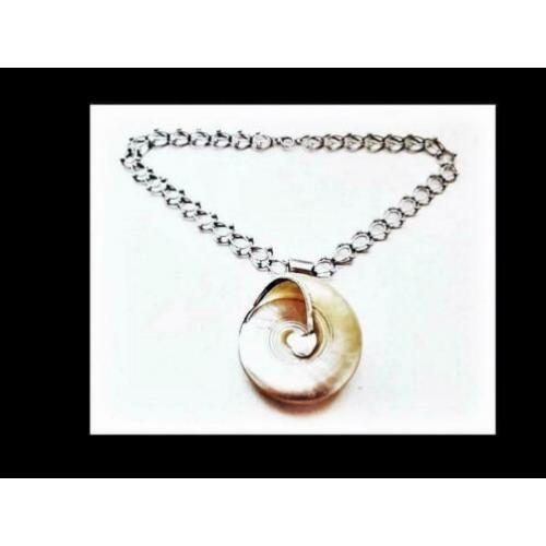 Zilveren Collier Bijzonder 6 cm Hanger - Witte Parlemoer!