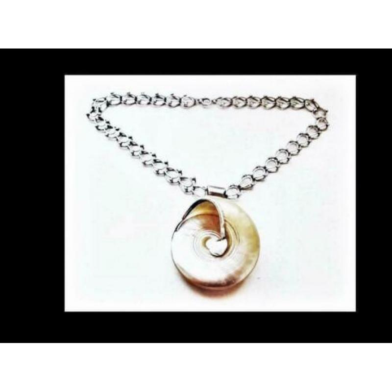 Zilveren Collier Bijzonder 6 cm Hanger - Witte Parlemoer!
