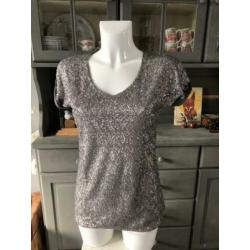 Top maat XS van Ann Christine - paillettes zilver kleur