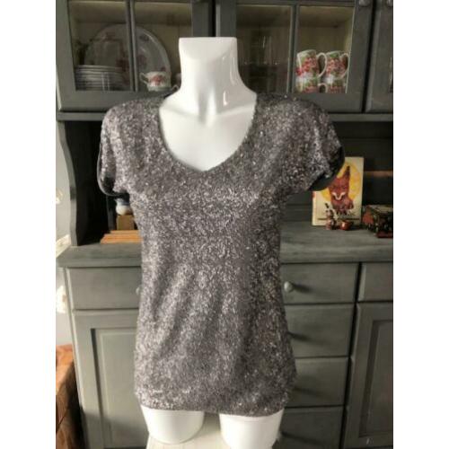 Top maat XS van Ann Christine - paillettes zilver kleur