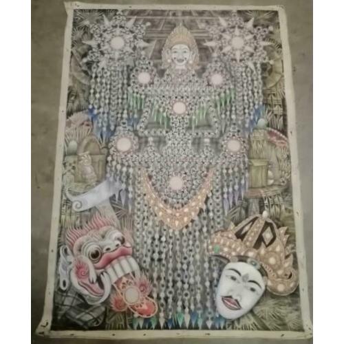 Tempera on canvas topstuk xxl oud Bali?? Maskers