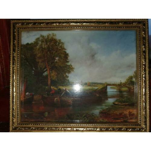 Oude schilderij schilderijtjes met oude prentjes 4 stuks