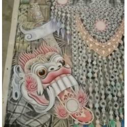 Tempera on canvas topstuk xxl oud Bali?? Maskers