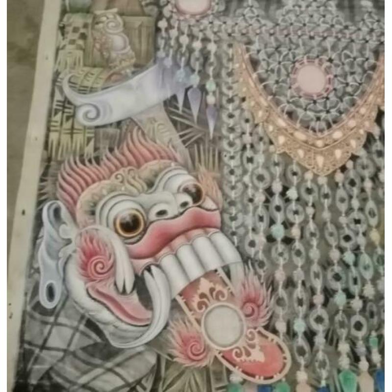 Tempera on canvas topstuk xxl oud Bali?? Maskers