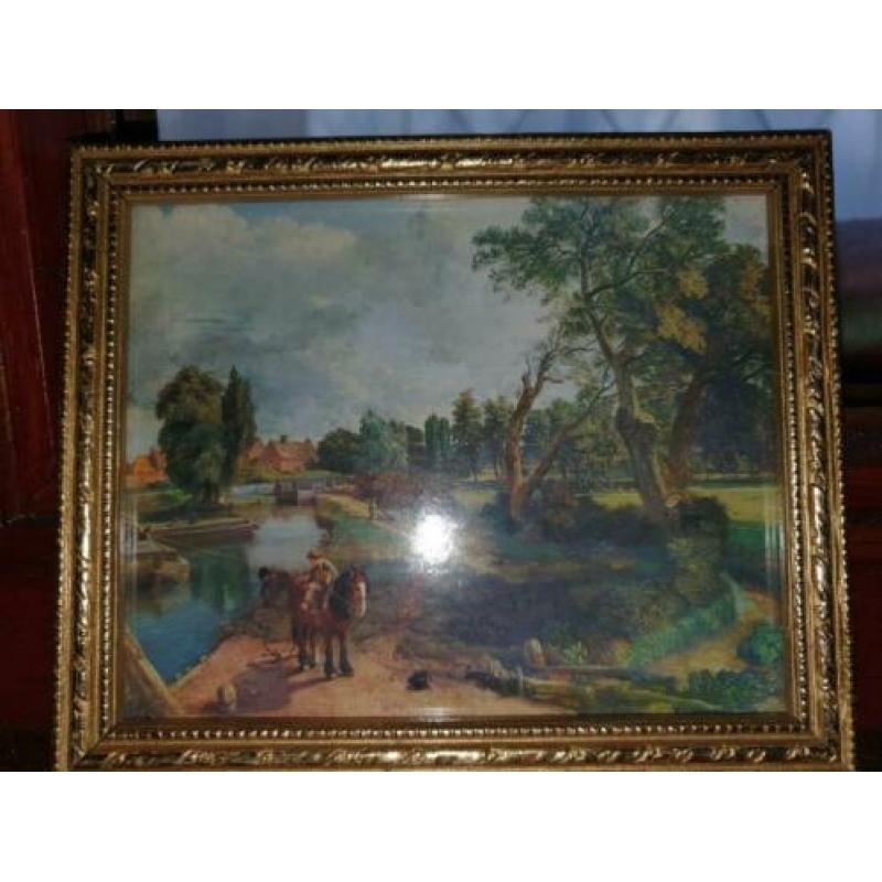 Oude schilderij schilderijtjes met oude prentjes 4 stuks