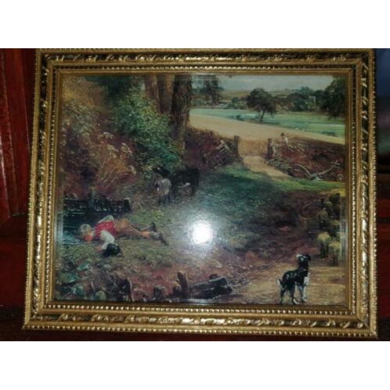 Oude schilderij schilderijtjes met oude prentjes 4 stuks