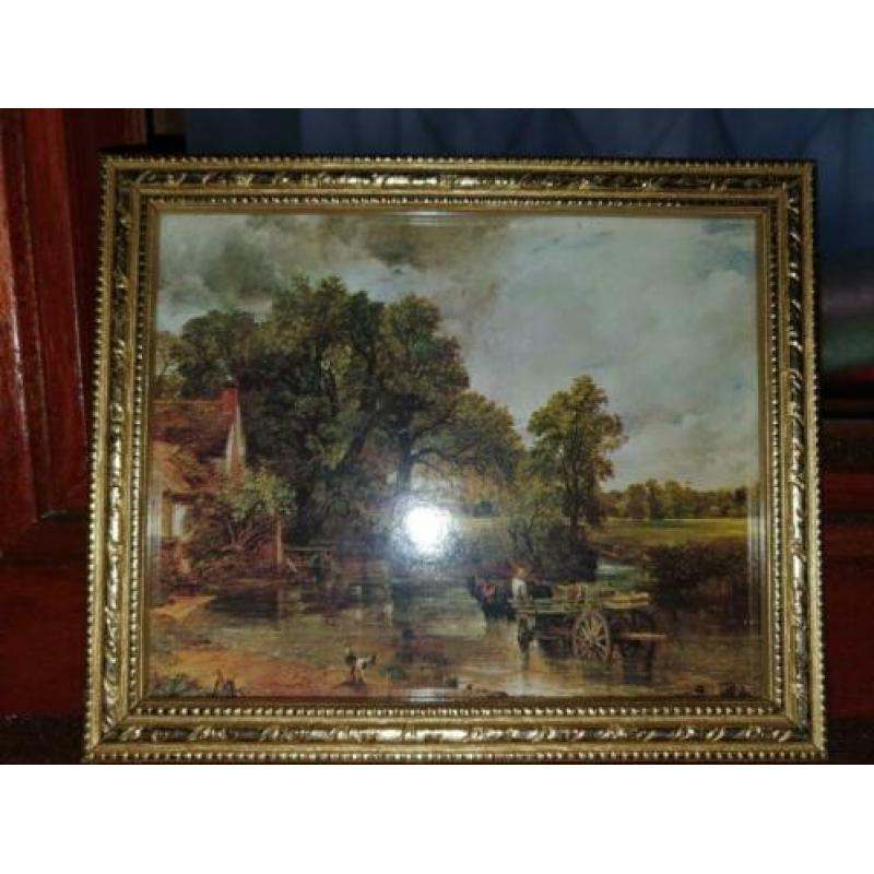 Oude schilderij schilderijtjes met oude prentjes 4 stuks