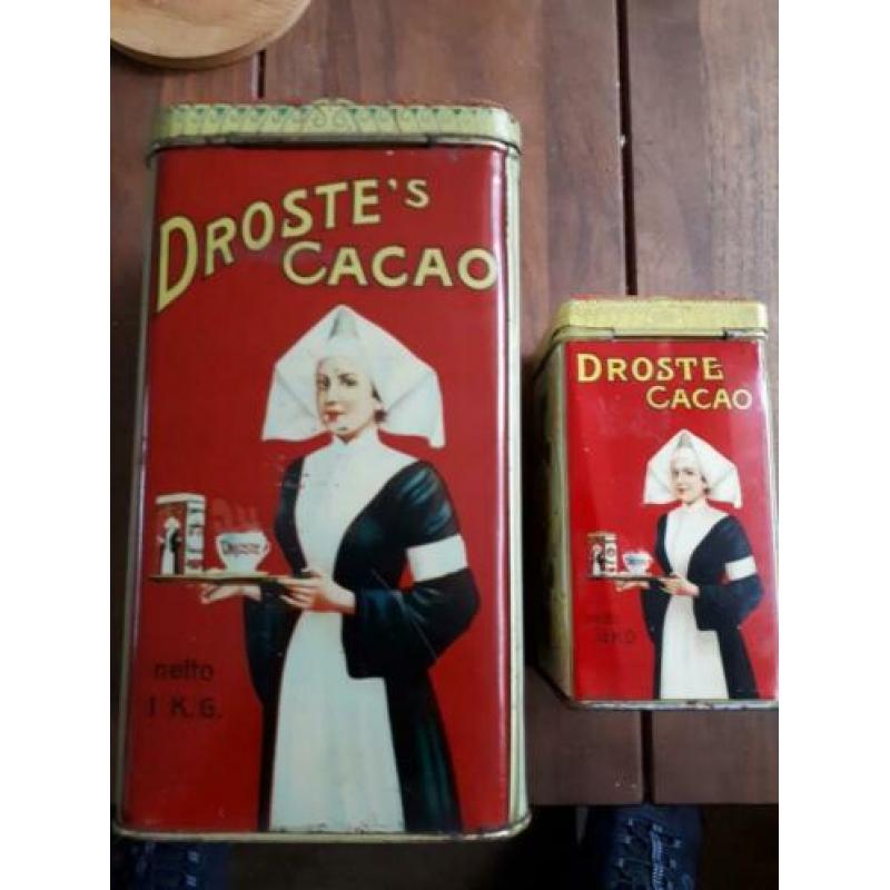 2 oude droste's cacao blikken 1 kg en 1/4 kg met stoom