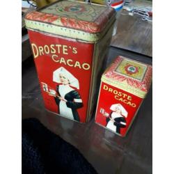2 oude droste's cacao blikken 1 kg en 1/4 kg met stoom