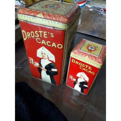 2 oude droste's cacao blikken 1 kg en 1/4 kg met stoom
