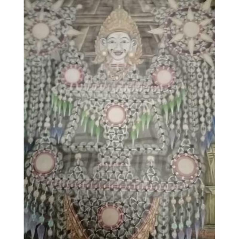 Tempera on canvas topstuk xxl oud Bali?? Maskers