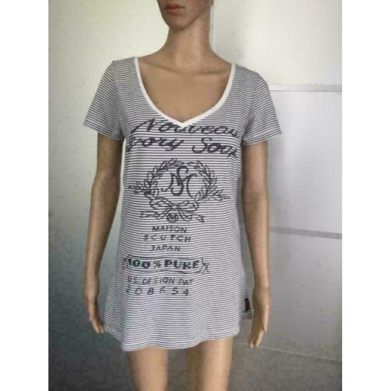 D624 Maison Scotch maat 2=S=36 t-shirt top tuniek wit/grijs