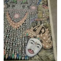 Tempera on canvas topstuk xxl oud Bali?? Maskers