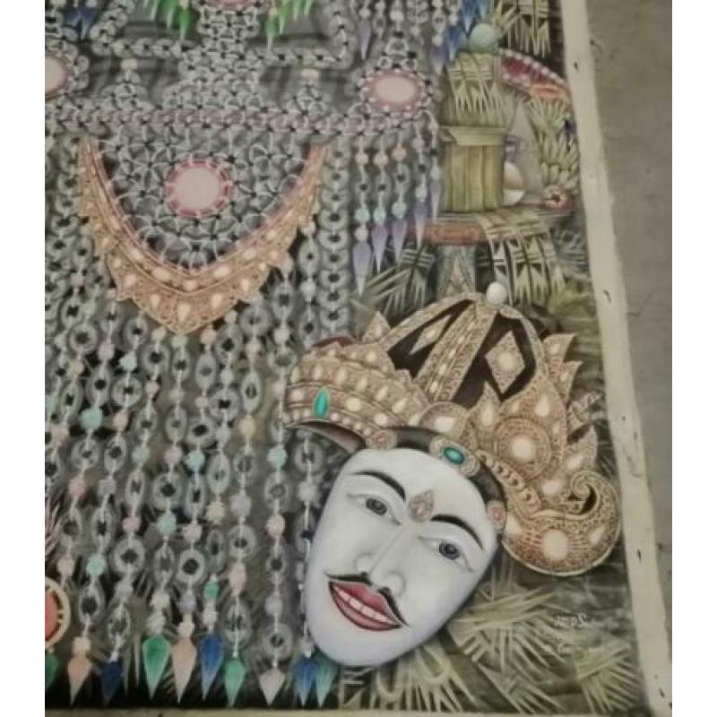 Tempera on canvas topstuk xxl oud Bali?? Maskers