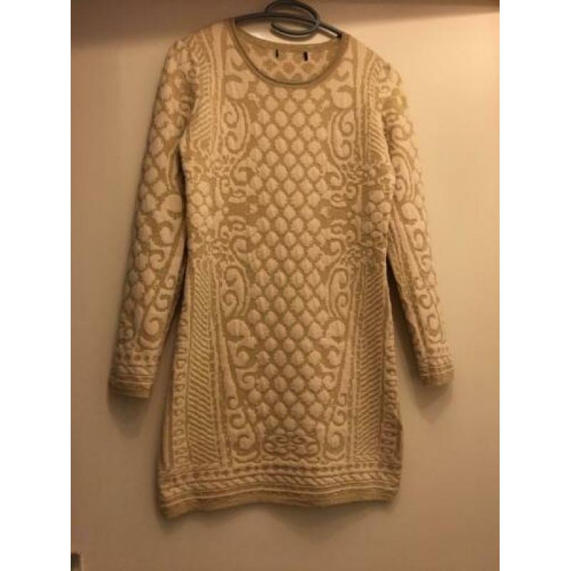 zara warme lange maxi trui tuniek jurk beige goud s 36 zgan