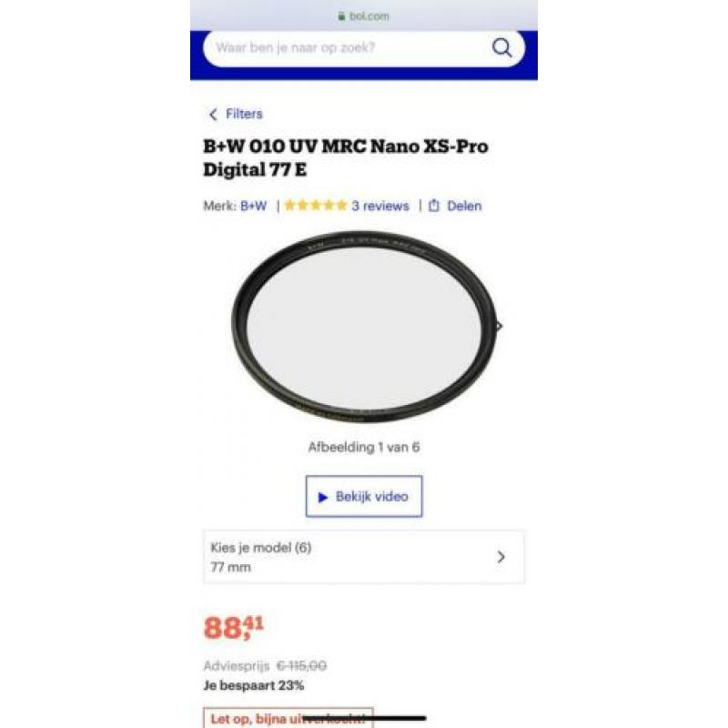 B+W 77mm mrc nano xs-pro nieuw