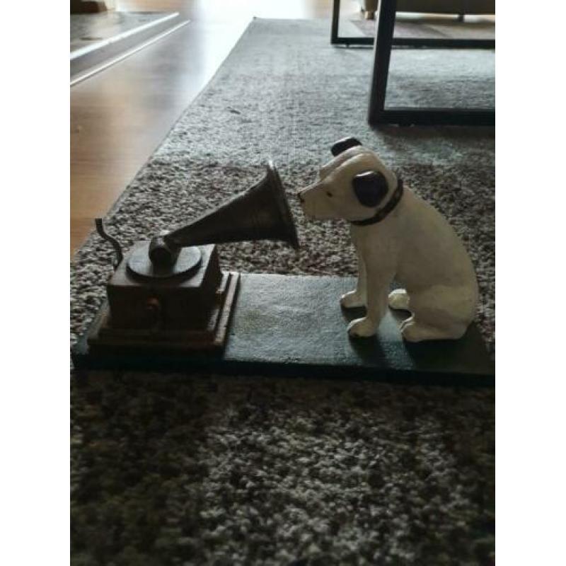 His Master's voice gietijzeren beeldje. Nipper. Vintage.