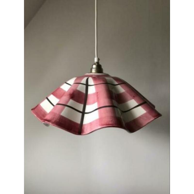 Spaanse roze wit oude porselein keramiek steen kap hanglamp