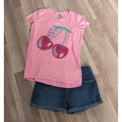 Trendy cherry set spijkershort met shirt mt 170/176 izgst