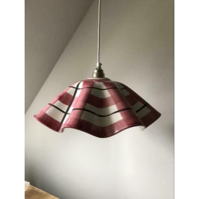 Spaanse roze wit oude porselein keramiek steen kap hanglamp