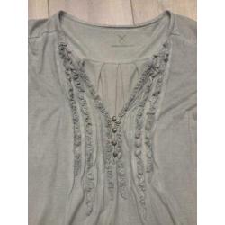 Drykorn blouse / top in grijs / groen +frignes in S /36 ZGAN
