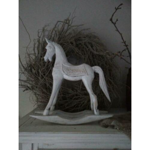 Landelijk wit houten hobbelpaard paard hoogte 39cm *Etage3*