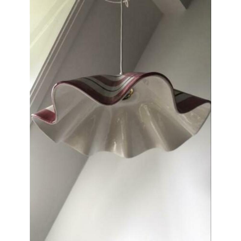 Spaanse roze wit oude porselein keramiek steen kap hanglamp