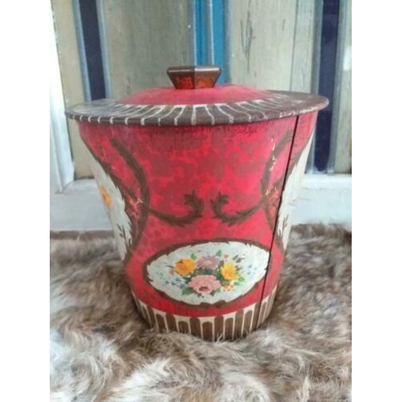 Brocante Trommel *  Engelse Container * Bloemen Blik