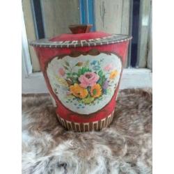 Brocante Trommel *  Engelse Container * Bloemen Blik
