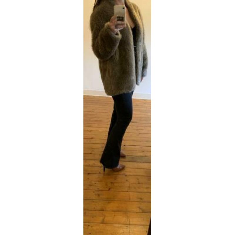 Oversized grijs bruine vintage fake fur jas SALE