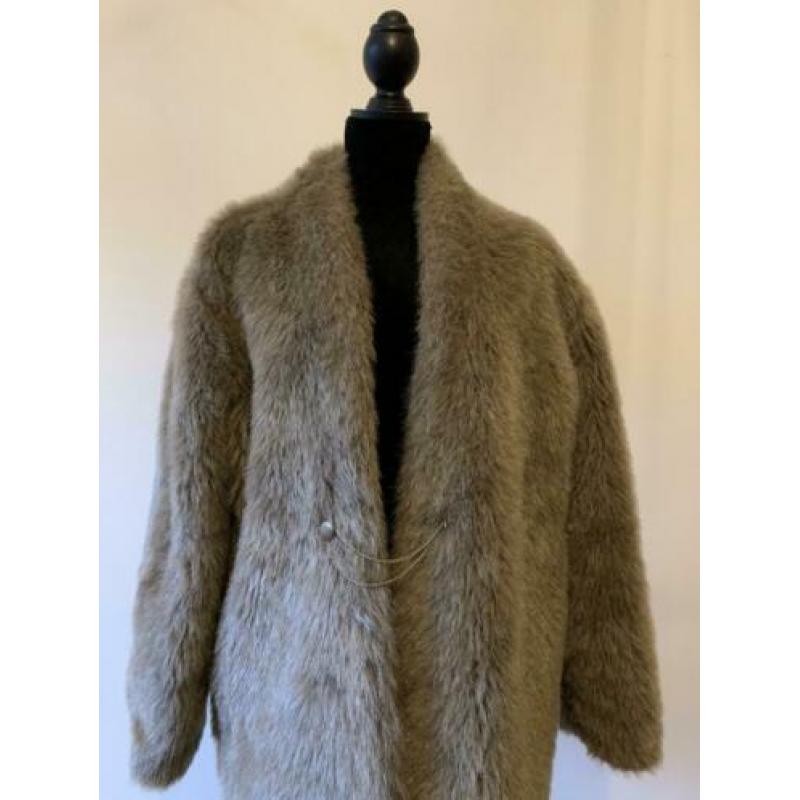 Oversized grijs bruine vintage fake fur jas SALE