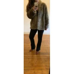 Oversized grijs bruine vintage fake fur jas SALE