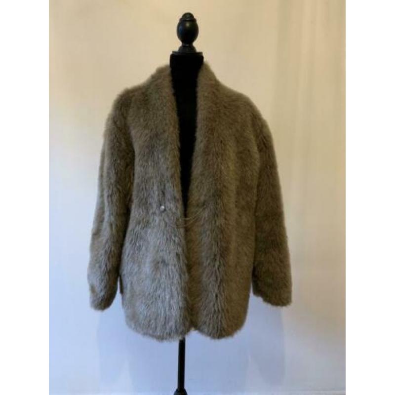 Oversized grijs bruine vintage fake fur jas SALE