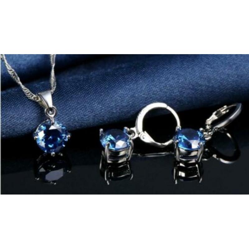 Ronde zirkonen 925 sterling zilveren set