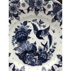 Mooi groot delftsblauw bord goedewaagen vogel decor 41 cm