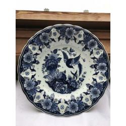 Mooi groot delftsblauw bord goedewaagen vogel decor 41 cm