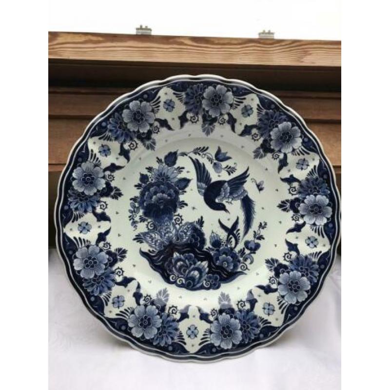 Mooi groot delftsblauw bord goedewaagen vogel decor 41 cm