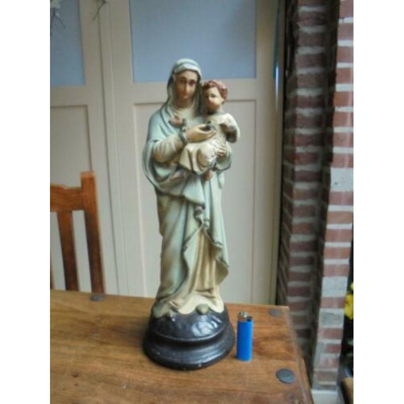 43 cm groot oud gipsen Mariabeeld/Heiligenbeeld