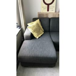 Nette antraciet grijze 3-zits bank met loungestuk