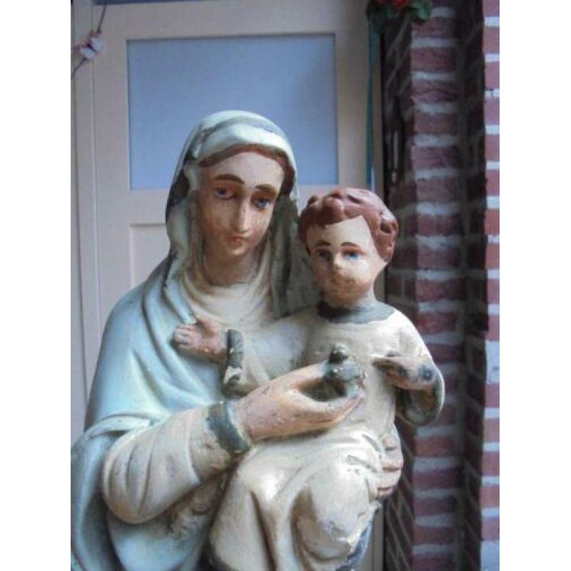 43 cm groot oud gipsen Mariabeeld/Heiligenbeeld