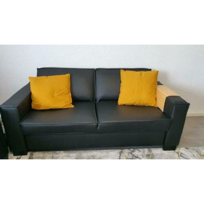 Leren zwarte bankstel met hocker