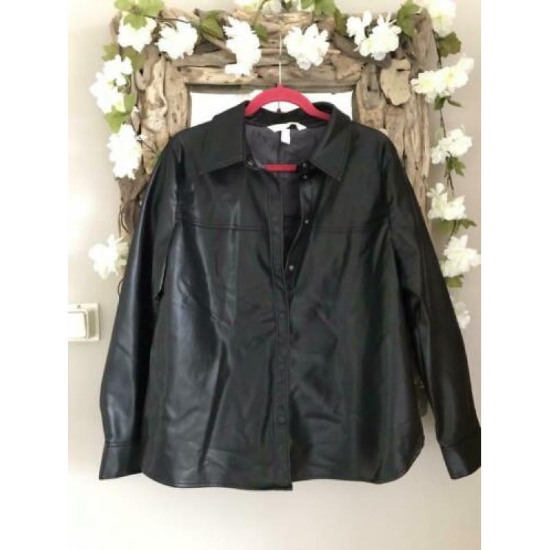 ?? Nieuwe imitatie leren blouse H&M 46 zwarte overhemdbloes